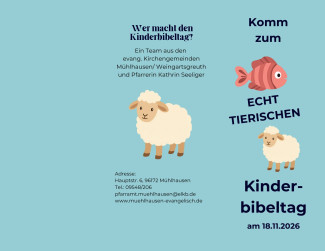 Plakat: Komm zum echt tierischen Kinderbibeltag am 18.11.2026