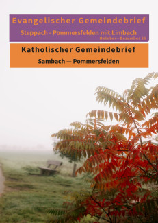 Titelblatt des Gemeindebriefs mit Herbstlandschaft und Bank unter einem Baum mit rotem Laub