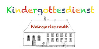 Gezeichnete Schlosskirche Weingartsgreuth mit Schriftzug Kindergottesdienst